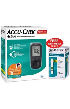 AccuChek Active Blood Glucose Monitor (Glucometer) With Free 10 test strips 