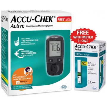 AccuChek Active Blood Glucose Monitor (Glucometer) With Free 10 test strips 