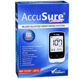 AccuSure Sensor Blood Glucose Monitoring System With 50 Test Strips