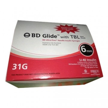 BD Glide Ultra-Fine Insulin Syringes 1ML U-40 31gx6mm (Box of 100)