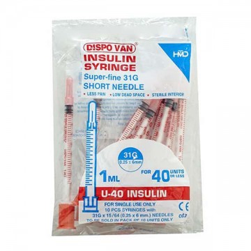Dispovan 1ML U-40 Insulin Syringe Super-fine 31G (Pack of 10)