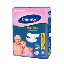 Romsons Dignity MAGNA Adult Diapers Large (Pack of 10 Pcs) for Waist Size 38-54 Inches