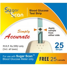 Thyrocare Sugar Scan Blood Glucose Test Strips - Pack of 25 Strips + 25 Free Lancets