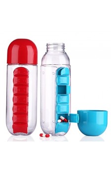 Water Bottle 600ml With Weekly Pill Organizer Box 2 In 1 (Medicine Storage)  For Sports Men/Women/Kids