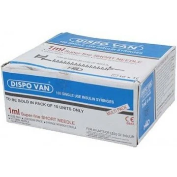 Dispovan 1ML U-40 Insulin Syringe Super-fine 31G (Box of 100)