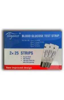 Elegance Blood Glucose Test Strips 50 Strips (1X50 Pack)