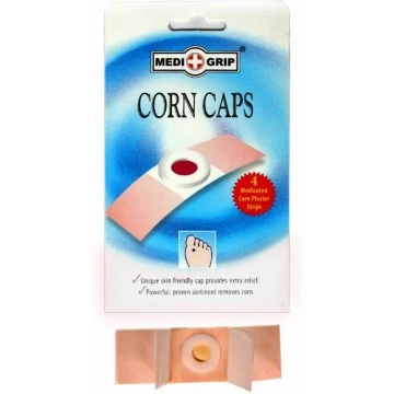 Medigrip Corn Caps - Corn Remover First Aid Tape   (4 Medicated Corn Plaster Strips)  