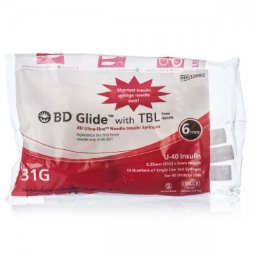 BD Glide Ultra-Fine Insulin Syringes 1ML U-40 31gx6mm (Pack of 10)