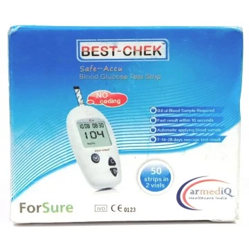 BEST CHEK (Safe-Accu) Blood Glucose Test Strips 50 Strips - 2X25 Pack