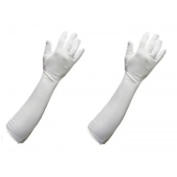 Long Sleeves Cotton Gloves White (For Driving or Protection from Sun and Winter) 1 PAIR