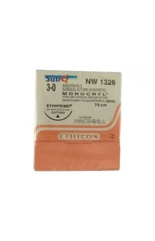 Ethicon Monocryl NW 1326 Absorbable Suture USP 3-0 70cm - Box of 12