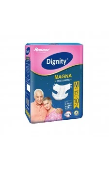 Romsons Dignity MAGNA Adult Diapers Medium (Pack of 10 Pcs) for Waist Size 28-45 Inches