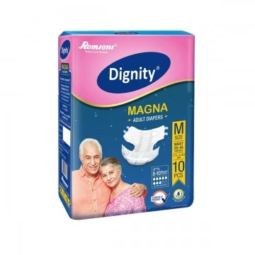 Romsons Dignity MAGNA Adult Diapers Medium (Pack of 10 Pcs) for Waist Size 28-45 Inches