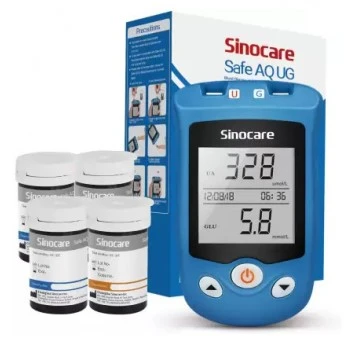 Sinocare Safe AQ UG  Bi-Functional  Blood Glucose & Uric Acid Meter with 50 Strips Uric Acid + 50 Strips Blood Glucose