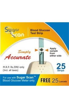 Thyrocare Sugar Scan Blood Glucose Test Strips - Pack of 25 Strips + 25 Free Lancets