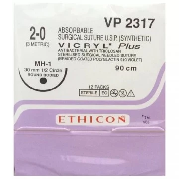 Ethicon VP 2317 VICRYL Plus Absorbable Suture USP 2-0 90cm - Box of 12
