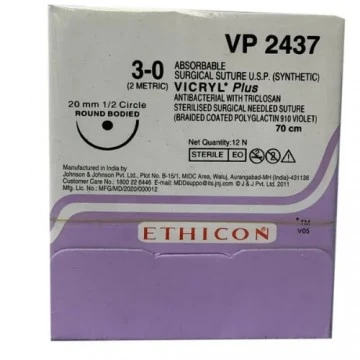Ethicon VP 2437 VICRYL Plus Absorbable Suture USP 3-0 70cm - Box of 12