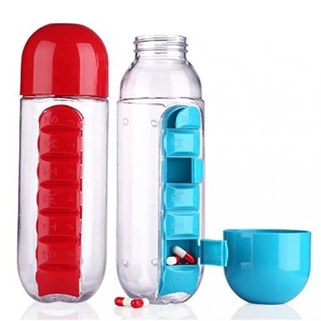 Water Bottle 600ml With Weekly Pill Organizer Box 2 In 1  (Medicine Storage)  For Sports Men/Women/Kids 