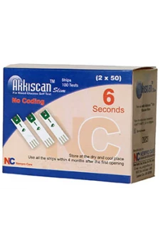 Akkiscan SLIM Blood Gulcose Test Strips 100 strips (2X50 Pack)