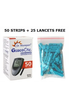 Dr. Morepen GlucoOne BG03 Blood Glucose Test Strips 50 Strips (1X50Pack) with 25 Lancets Free