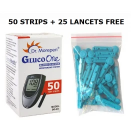 Dr. Morepen GlucoOne BG03 Blood Glucose Test Strips 50 Strips (1X50Pack) with 25 Lancets Free