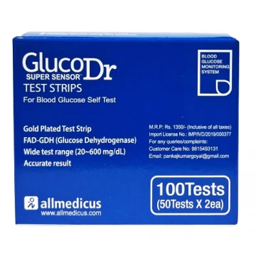 Gluco Dr. Super Sensor Test Strips 100 strips (2x50 Pack) Model : AGM 2200